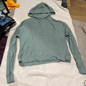 Basic thin crop top turquoise sweatshirt with hoodie